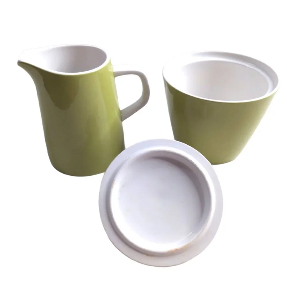 Vintage Mid Century Mikasa Green Cera Stone Creamer & Sugar Bowl 3996‎ Japan